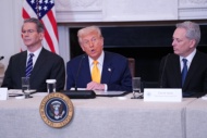 Gianni Infantino, President, Fédération Internationale de Football Association (FIFA), displays the World Cup Trophy prior to United States President Donald J Trump making remarks at The White House Digital Assets (Crypto) Summit in the State Dining Room of the White House in Washington, DC, US, on Friday, March 7, 2025. Credit: Chris Kleponis / CNP. 07 Mar 2025 Pictured: United States President Donald J Trump makes remarks at The White House Digital Assets (Crypto) Summit in the State Dining Room of the White House in Washington, DC, US, on Friday, March 7, 2025. At left is US Secretary of the Treasury Scott Bessent and at right is David O Sacks, Chair, President's Council of Advisors on Science and Technology and White House AI. Photo credit: Chris Kleponis - CNP / MEGA 