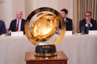 Gianni Infantino, President, Fédération Internationale de Football Association (FIFA), displays the World Cup Trophy prior to United States President Donald J Trump making remarks at The White House Digital Assets (Crypto) Summit in the State Dining Room of the White House in Washington, DC, US, on Friday, March 7, 2025. Credit: Chris Kleponis / CNP. 07 Mar 2025 Pictured: The FIFA World Cup Trophy is displayed as United States President Donald J Trump makes remarks at The White House Digital Assets (Crypto) Summit in the State Dining Room of the White House in Washington, DC, US, on Friday, March 7, 2025. Credit: Chris Kleponis / CNP. Photo credit: Chris Kleponis - CNP / MEGA 