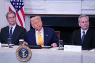 Gianni Infantino, President, Fédération Internationale de Football Association (FIFA), displays the World Cup Trophy prior to United States President Donald J Trump making remarks at The White House Digital Assets (Crypto) Summit in the State Dining Room of the White House in Washington, DC, US, on Friday, March 7, 2025. Credit: Chris Kleponis / CNP. 07 Mar 2025 Pictured: United States President Donald J Trump makes remarks at The White House Digital Assets (Crypto) Summit in the State Dining Room of the White House in Washington, DC, US, on Friday, March 7, 2025. At left is US Secretary of the Treasury Scott Bessent and at right is David O Sacks, Chair, President's Council of Advisors on Science and Technology and White House AI. Photo credit: Chris Kleponis - CNP / MEGA 